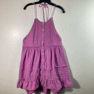 Womens Free‎ People Desert Days Mini Dress Boho Halter Top Tiered Ruffles Button
